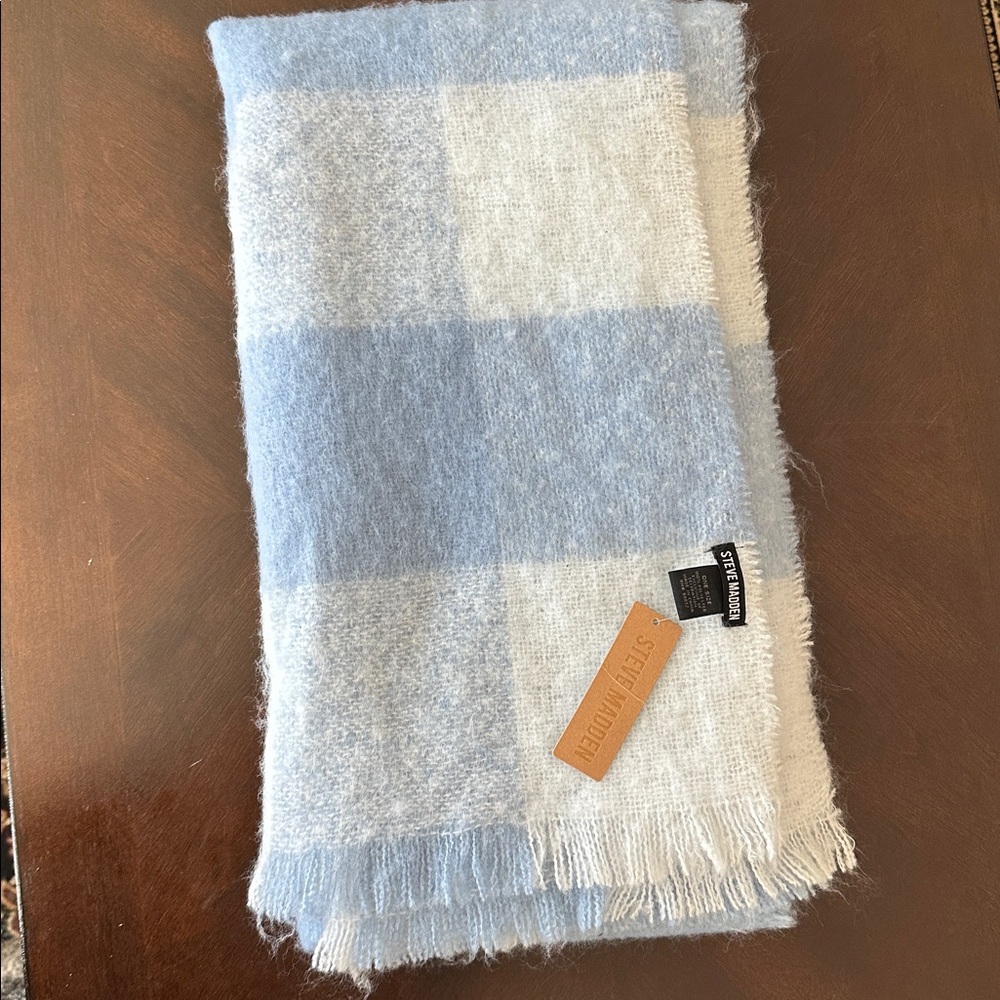 Steve Madden Blue and White Plaid Scarf
